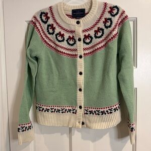 Kiel James Patrick Mint Green Fair Isle Wool Christmas Cardigan with Cream Trim